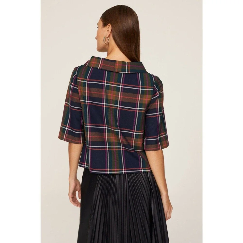 Trina Turk Kailee Plaid Roll Neck Boxy Top Size Large Women’s Classic Workwear - Picture 4 of 11